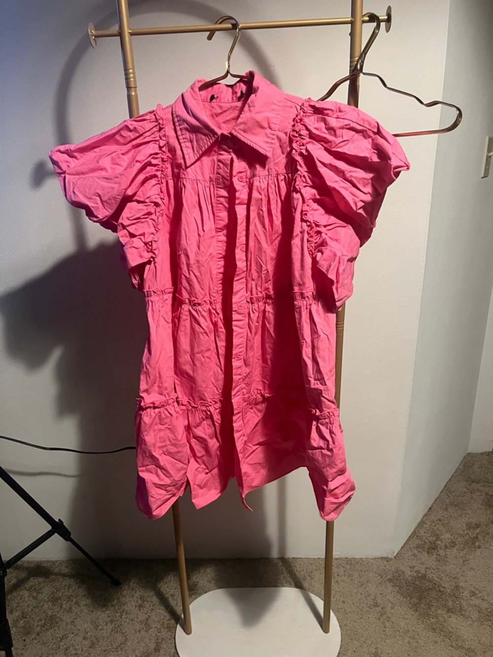 Pink Ruffled Short-Sleeve Women’s Blouse